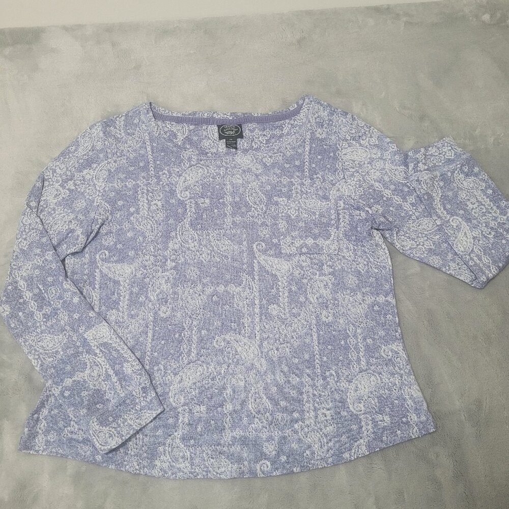 Vntg Laura Ashley Top Size Medium Blue White Paisley Cottage Comfy Country Soft